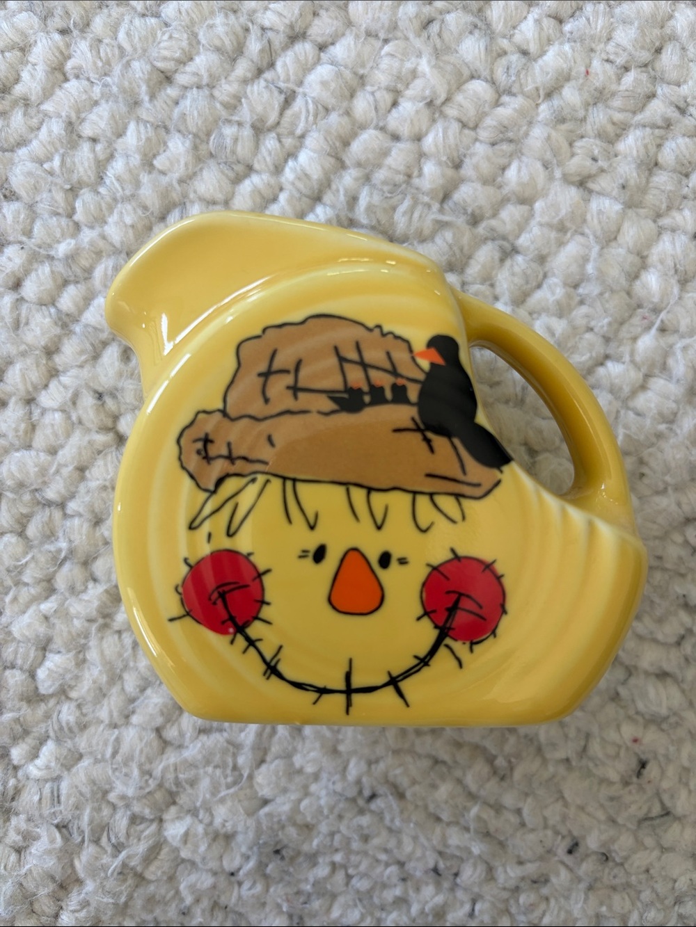 Fiestaware Yellow Scarecrow Creamer with Red Cheeks and Orange Nose